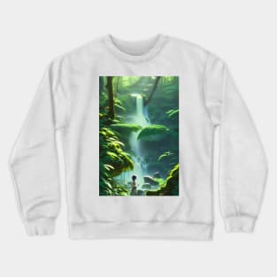 Beautiful Girl Chilling in Waterfalls in a Forest Crewneck Sweatshirt